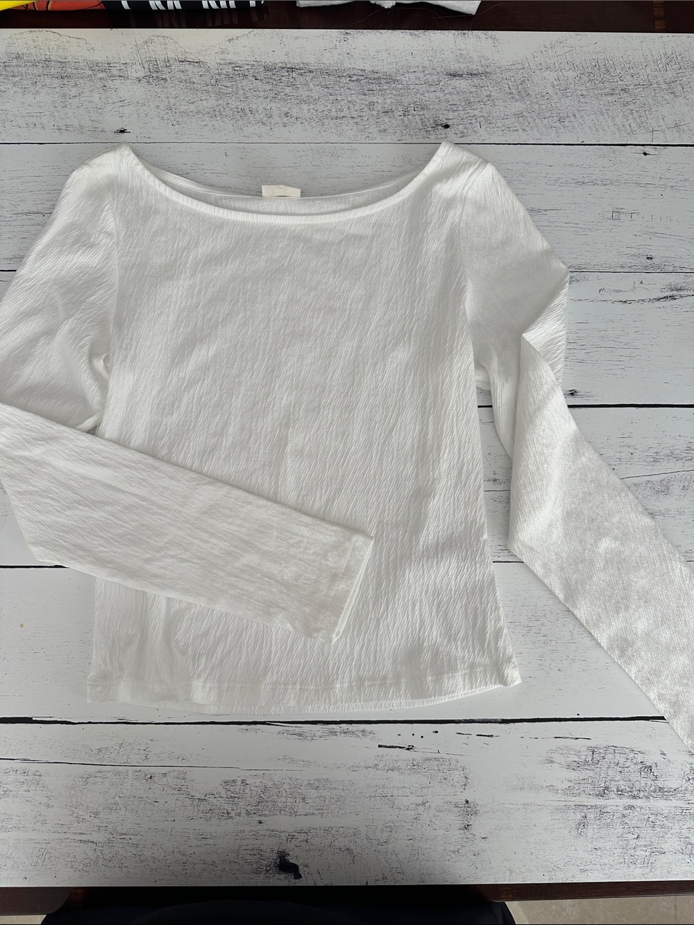 Brandy Melville White Textured Ribbed Long Sleeve Top